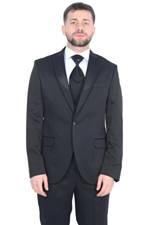 Cengiz İnler Armürlü Desen Kırlangıç Yaka Yelekli Damatlık