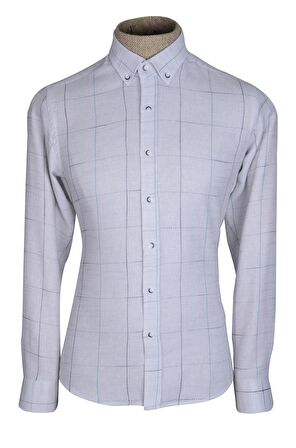 Cengiz İnler Düğmeli Yaka Ekoseli Silimfit Erkek Gömlek