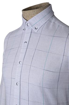 Cengiz İnler Düğmeli Yaka Ekoseli Silimfit Erkek Gömlek