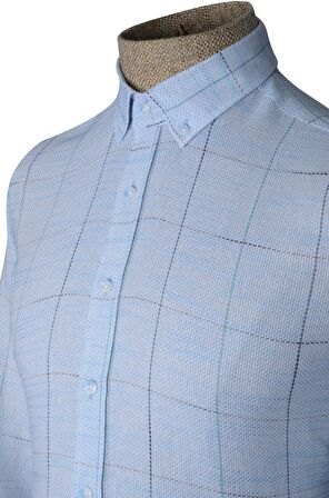 Cengiz İnler Düğmeli Yaka Ekoseli Silimfit Erkek Gömlek