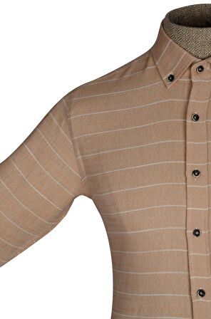 Yaka Düğmeli İnce Çizgili Silimfit Erkek Gömlek