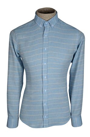 Yaka Düğmeli İnce Çizgili Silimfit Erkek Gömlek