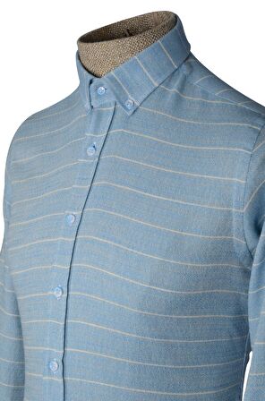 Yaka Düğmeli İnce Çizgili Silimfit Erkek Gömlek