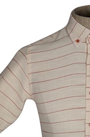 Yaka Düğmeli İnce Çizgili Silimfit Erkek Gömlek