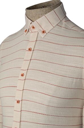 Yaka Düğmeli İnce Çizgili Silimfit Erkek Gömlek