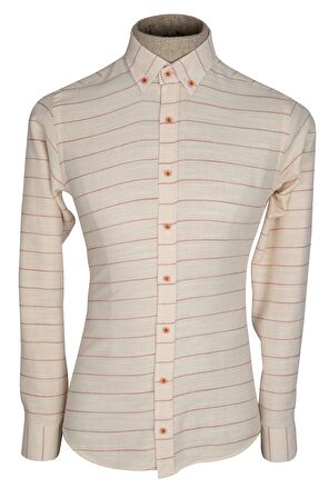 Yaka Düğmeli İnce Çizgili Silimfit Erkek Gömlek