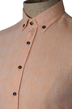 Yaka Düğmeli Kendinden Desenli Slimfit Erkek Gömlek