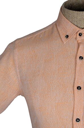 Yaka Düğmeli Kendinden Desenli Slimfit Erkek Gömlek