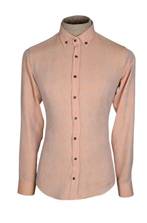 Yaka Düğmeli Kendinden Desenli Slimfit Erkek Gömlek