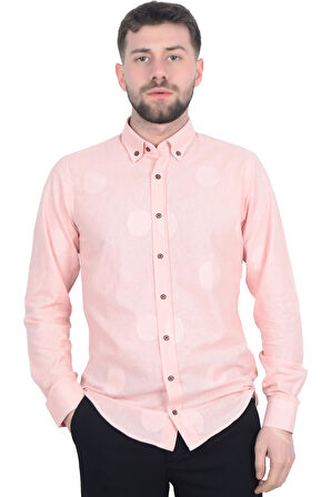 Cengiz İnler Yaka Düğmeli Nakış Desen Erkek Slimfit Gömlek