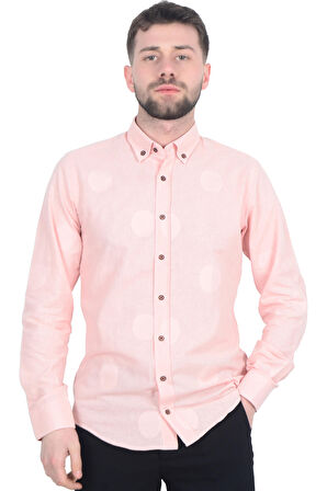 Cengiz İnler Yaka Düğmeli Nakış Desen Erkek Slimfit Gömlek