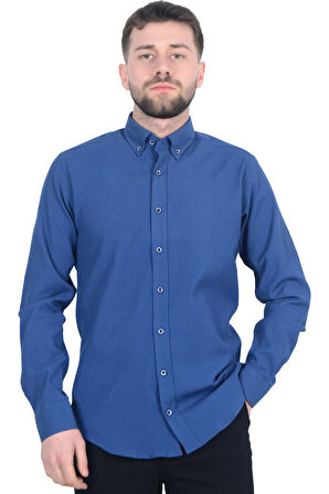 Cengiz İnler Düğmeli Yaka Erkek Gofre Gömlek