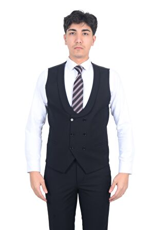 Cengiz İnler Sivri Yaka Kruvaze Yelekli Erkek Takım Elbise