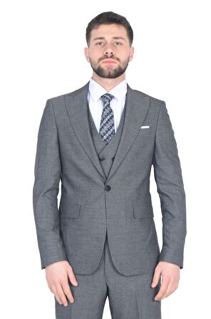 Cengiz İnler Desenli Yelekli  Erkek Takım Elbise