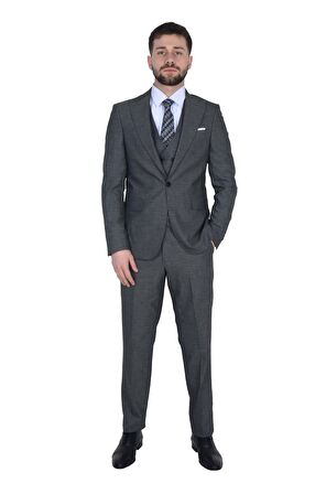 Cengiz İnler Desenli Yelekli  Erkek Takım Elbise