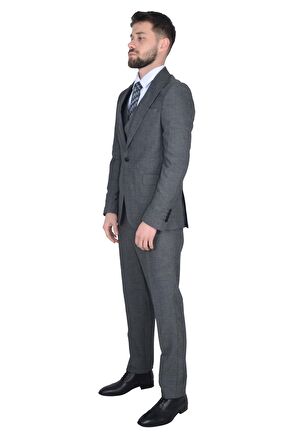 Cengiz İnler Desenli Yelekli  Erkek Takım Elbise