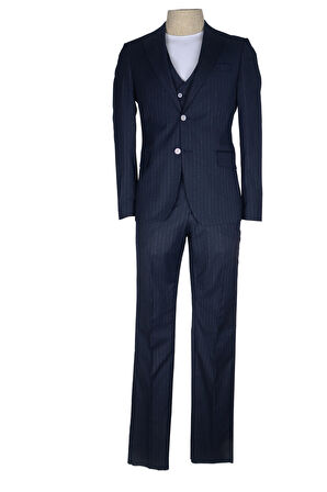 Cengiz İnler İnce Çizgili Yelekli  Erkek Takım Elbise