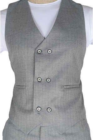 Cengiz İnler İnce Çizgili Yelekli  Erkek Takım Elbise