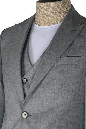 Cengiz İnler İnce Çizgili Yelekli  Erkek Takım Elbise