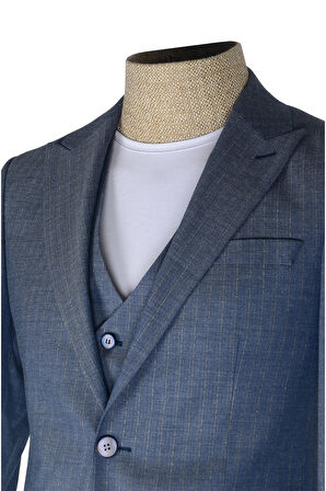 Cengiz İnler İnce Çizgili Yelekli  Erkek Takım Elbise