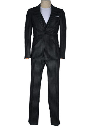 Cengiz İnler Slim Çizgili Yelekli  Erkek Takım Elbise