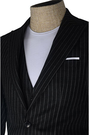 Cengiz İnler Slim Çizgili Yelekli  Erkek Takım Elbise