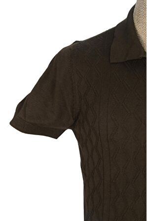 Cengiz İnler Desenli Merserize Polo Yaka Erkek Triko T-shirt
