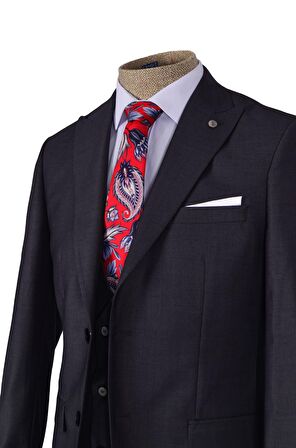 Düz Çift Düğme 6 Drop Yelekli Erkek Takım Elbise