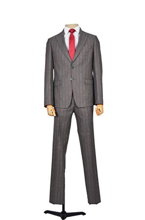 Kalın Çizgi Çift Düğme 6 Drop Slim Erkek Takım Elbise