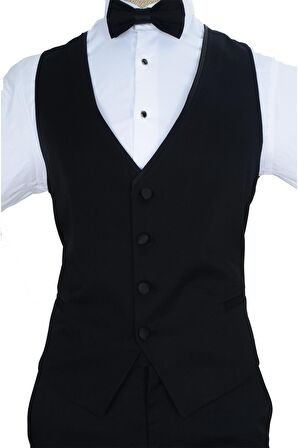 Cengiz İnler Armür Desenli Sivri Yaka Şeritli Yelekli Erkek Damatlık