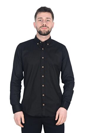 Cengiz İnler Gabardin Yıkamalı Yaka Düğmeli Slimfit Erkek Gömlek