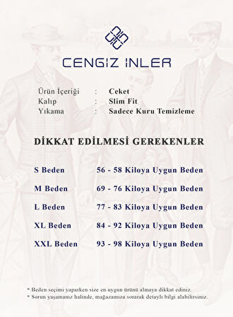 Cengiz İnler Sivri Yaka Çift Yırtmaç Erkek Ceket