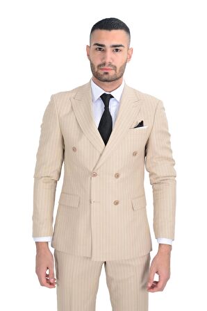 SF144 Çizgili Kruvaze Takım Elbise