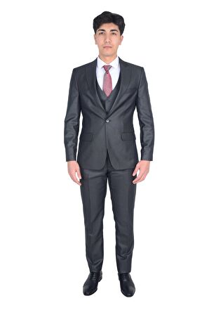 Cengiz İnler Dokulu Kırlangıç Yaka Erkek Yelekli Takım Elbise