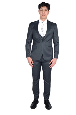 Cengiz İnler Armür Desen Kırlangıç Yaka Kruvaze Yelekli Erkek Takım Elbise