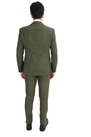 Ekose Desen Kombinli Yelekli Takım Elbise