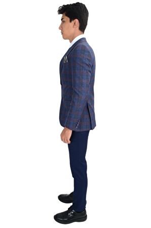 Cengiz İnler Ekose Desen Yelekli Erkek Takım Elbise 
