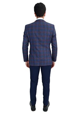 Cengiz İnler Ekose Desen Yelekli Erkek Takım Elbise 