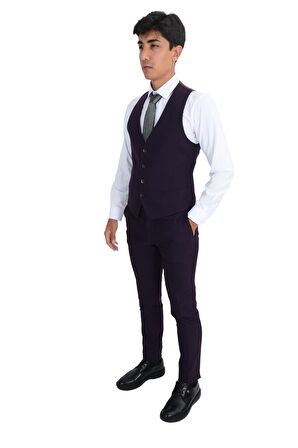 Kumlu Desen Yelekli Takım Elbise