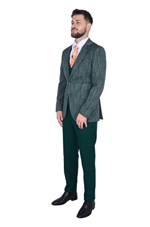 Cengiz İnler Kumlu Desen Yelekli Erkek Takım Elbise