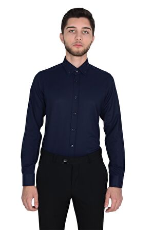 1011-Yaka Düğmeli İnce Çizgili Erkek Gömlek