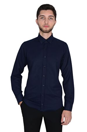 1011-Yaka Düğmeli İnce Çizgili Erkek Gömlek