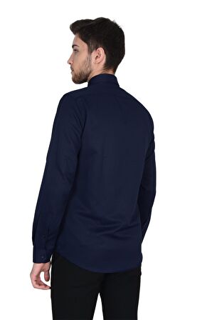 1011-Yaka Düğmeli İnce Çizgili Erkek Gömlek