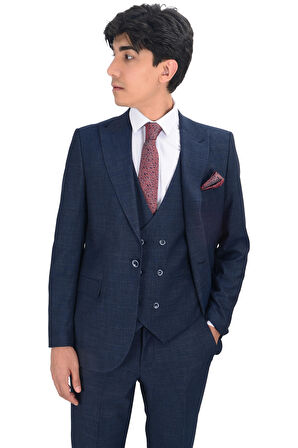 Cengiz İnler Sivri Yaka Çift Taraflı Yelekli Takım Elbise