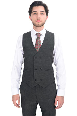 Cengiz İnler Sivri Yaka Çift Taraflı Yelekli Takım Elbise