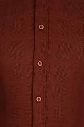 Cengiz İnler Yaka Düğmeli Kare Desen Erkek Slimfit Gömlek