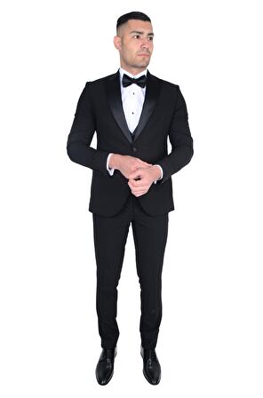 Erkek Sivri Yaka Yelekli Smokin 215141