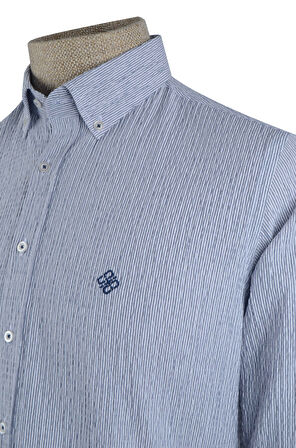 Cengiz İnler Çizgili Gofre Slim Fit Erkek Gömlek