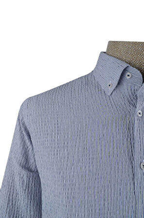 Cengiz İnler Çizgili Gofre Slim Fit Erkek Gömlek