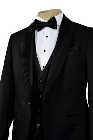 Cengiz İnler Dokulu Çift Çizgi Şal Yaka Tek Düğme Damatlık